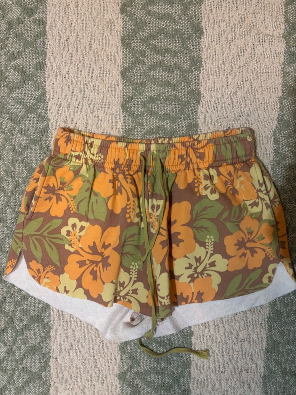 Wilfred Orange & Green Floral Drawstring Athletic Shorts